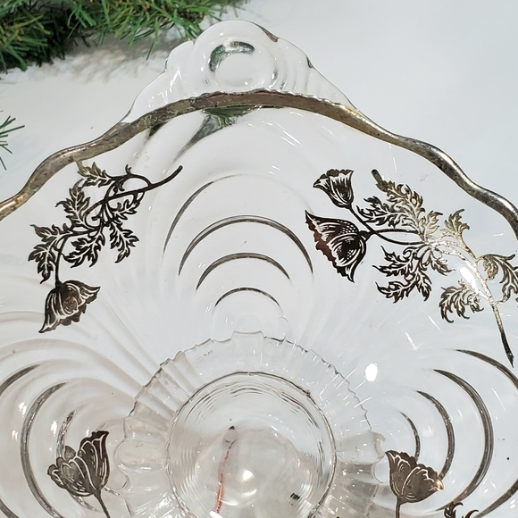 Vtg Sterling City Glass Co Sterling On Crystal Footed Handles Candy Fruit Bowl - Picture 6 of 14